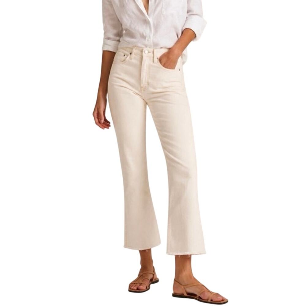 J.Crew 9” Demi-Boot Crop Jeans in Ecru Raw Hem Size 35 Waist